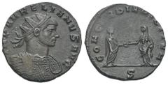 RÖMER, KAISERZEIT. Aurelianus 270-275, Antoninian 271, Mediolanum. Av.: IMP AVRELIANVS AVG, gepanzerte Büste mit Strahlenkrone nach rechts. Rv.: CONCORDIA MILITVM // S, Kaiser in Toga und Concordia st
