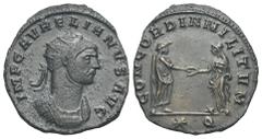RÖMER, KAISERZEIT. Aurelianus 270-275, Antoninian 272-274, Siscia. Av.: IMP C AVRELIANVS AVG, gepanzerte Büste mit Strahlenkrone nach rechts. Rv.: CONCORDIA MILITVM // ✱Q, Kaiser in Toga und Concordia