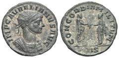 RÖMER, KAISERZEIT. Aurelianus 270-275, Antoninian 274, Siscia. Av.: IMP C AVRELIANVS AVG, gepanzerte und drapierte Büste mit Strahlenkrone nach rechts. Rv.: CONCORDIA MILITVM // XX·IS, Kaiser und Conc