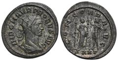 RÖMER, KAISERZEIT. Probus 276-282, Antoninian 277, Ticinum. Av.: IMP C M AVR PROBVS AVG, drapierte und gepanzerte Büste mit Strahlenkrone nach rechts. Rv.: CONCORD AVG // SXXT, Concordia mit zwei Stan