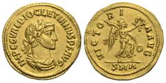 RÖMER, KAISERZEIT. Diocletianus 284-305, Aureus 284-295, Antiochia. Av.: IMP C G VAL DIOCLETIANVS P F AVG, drapierte und belorbeerte Büste nach rechts. Rv.: VICTORI-A AVG // SMA, Victoria geht mit Kra