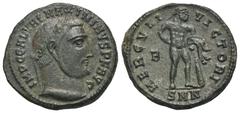 RÖMER, KAISERZEIT. Maximinus Daia 310-313 als Augustus, Follis 311-313, Nicomedia. Av.: IMP C GAL VAL MAXIMINVS P F AVG, belorbeerter Kopf nach rechts. Rv.: HERCVLI VICTORI // B // SMN, Herkules mit L