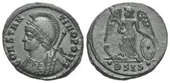 RÖMER, KAISERZEIT. Constantinus I. 306-337, Follis 334-335, Siscia. Av.: CONSTAN-TINOPOLIS, drapierte, behelmte und belorbeerte Büste der Constantinopolis mit Lanze nach links. Rv.: Victoria mit Lanze