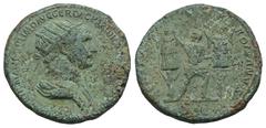 RÖMER, KAISERZEIT. Traianus 98-117, Dupondius 116-117, Rom. Av.: IMP CAES NER TRAIANO OPTIMO AVG GER DAC PARTHICO P M TR P COS VI P P, drapierte Büste mit Strahlenkrone nach rechts. Rv.: SENATVS POPVL
