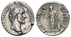 RÖMER, KAISERZEIT. Antoninus Pius 138-161, Denar 138, Rom. Av.: IMP CAES AEL ANTONINVS AVG, belorbeerter Kopf nach rechts. Rv.: PONT MAX TR POT COS, Minerva mit Victoria, Lanze und Schild nach links s