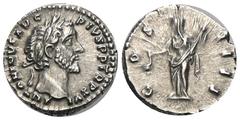 RÖMER, KAISERZEIT. Antoninus Pius 138-161, Denar 152-153, Rom. Av.: ANTONINVS AVG PIVS P P TR P XVI, belorbeerter Kopf nach rechts. Rv.: COS IIII, Vesta mit Simpulum und Palladium nach links. 3,21 g. 