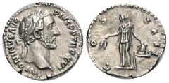 RÖMER, KAISERZEIT. Antoninus Pius 138-161, Denar 152-153, Rom. Av.: ANTONINVS AVG PIVS P P TR P XVI, belorbeerter Kopf nach rechts. Rv.: COS IIII, Annona nach links stehend, Kornähren in der rechten H