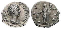RÖMER, KAISERZEIT. Faustina Maior 138-141, Konsekrationsprägungen, Denar nach 141, Rom. Av.: DIVA FAVSTINA, drapierte Büste nach rechts. Rv.: AVGV-STA, Ceres mit verhülltem Haupt und mit Stabfackel un