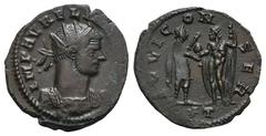 RÖMER, KAISERZEIT. Aurelianus 270-275, Antoninian 271-272, Siscia, 4. Offizin. Av.: IMP AVRELIA[NVS AVG], gepanzerte Büste mit Strahlenkrone nach rechts. Rv.: IOVI C-ON-SER // ✱T, Kaiser empfängt Glob
