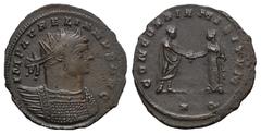 RÖMER, KAISERZEIT. Aurelianus 270-275, Antoninian 272-274, Siscia. Av.: IMP AVRELIANVS AVG, gepanzerte Büste mit Strahlenkrone nach rechts. Rv.: CONCORDIA MILITVM // ✱Q, Kaiser und Concordia stehen si