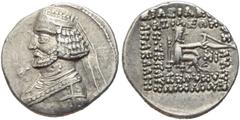 GRIECHISCHE MÜNZEN PARTHIA. Königreich der Arsakiden. Orodes II. (57-38).   Drachme 57-38 v. Chr. Ecbatana Av.: Büste mit Diadem n. l. Rv.: Arsakes mit Bogen thront n. r. Mitchiner: 565 Gutes sehr sch