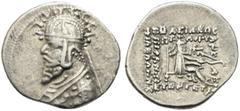 GRIECHISCHE MÜNZEN PARTHIA. Königreich der Arsakiden. Orodes I. (90-77) Drachme 80-77 v. Chr. Ecbatana Av.: Büste im Ornat mit Tiara nach links. Rv.: Arsakes mit Bogen thront nach rechts. Sear: 7389 S