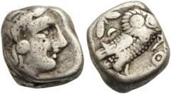 GRIECHISCHE MÜNZEN ATTIKA Athen Tetradrachme 400-353 v. Chr. Av.: Athenakopf mit attischem Helm nach rechts. Rv.: Eule nach rechts, dahinter Olivenzweig und Mondsichel. HGC: 4,1598 SNG Copenhagen: 63 
