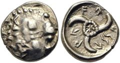GRIECHISCHE MÜNZEN LYCIA Lykische Dynasten Vekhssere II. (400-380) 1/3 Stater ca. 410-390/80 v. Chr. Av.: Löwenskalp. Rv.: Triskeles. SNG von Aulock: 4201 Podolia: 8-10 3.12 g. Selten! Gutes sehr schö