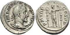 RÖMISCHE KAISERZEIT Maximinus I. Thrax (235-238) Denar 236 Rom 3,78 g. Av.: IMP MAXIMINVS PIVS AVG, belorbeerte, drapierte und gepanzerte Büste nach rechts. Rv.: P M TR P – I-I - COS P P, Maximinus st
