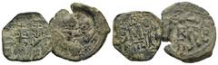 BYZANTINISCHE MÜNZEN Lots Follis Lot mit zwei Folles. 1.: Heraclius (610-641). Follis, 632-641, Syrakus. Überprägt auf älterem Follis. Av.: Büsten von Heraclius und Heraclius Constantinus. Rv.: SCLs, 