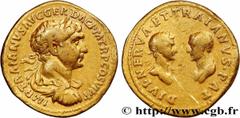 Roman coins TRAJANUS Type : Aureus  Date : 112-117  Mint name / Town : Rome  Metal : gold  Diameter : 19,5  mm Orientation dies : 6  h. Weight : 7,11  g. Rarity : R3  Obverse legend : IMP TRAIANVS AVG