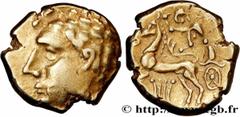Celtic coins GALLIA - ARVERNI (Area of Clermont-Ferrand) Type : Statère d’or pâle au cheval à gauche et à la lyre, du type de Lapte  Date : c. 120-60 AC.  Metal : gold  Diameter : 16  mm Orientation d