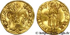 JOHN II 'THE GOOD' Florin d'or c. 1340-1370 Montpellier ou Toulouse R2 gold (20,75mm, 3,42g, 5h) Obverse : + FRA - NTIA Grande fleur de lis épanouie Reverse : .S. IOHA - NNES. B. (heaume) Saint Jean-B