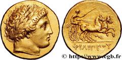 Greek Coins MACEDONIA - MACEDONIAN KINGDOM - PHILIP II Type : Statère d'or  Date : c. 340-336 AC.  Mint name / Town : Pella, Macédoine  Metal : gold  Diameter : 19  mm Orientation dies : 10  h. Weight