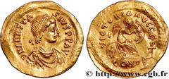 Byzantine coins ANASTASIUS Type : Semissis  Date : 507-518  Mint name / Town : Constantinople  Metal : gold  Millesimal fineness : 1000  ‰ Diameter : 18  mm Orientation dies : 6  h. Weight : 2,19  g. 
