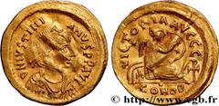 Byzantine coins JUSTINIAN I Type : Semissis  Date : 527-552  Mint name / Town : Constantinople  Metal : gold  Diameter : 18  mm Orientation dies : 6  h. Weight : 1,98  g. Obverse legend : D N IVSTINI-