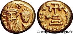 Byzantine coins CONSTANS II, CONSTANTINE IV, HERACLIUS and TIBERIUS Type : Solidus  Date : 654-658  Mint name / Town : Carthage  Metal : gold  Millesimal fineness : 1000  ‰ Diameter : 11,5  mm Orienta