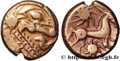 Celtic coins GALLIA BELGICA - BELLOVACI (Area of Beauvais) Type : Statère d'or à l'astre, cheval à droite  Date : c. 80-50 AC.  Mint name / Town : Beauvais (60)  Metal : gold  Diameter : 16,5  mm Orie