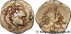 Celtic coins NAMNETES (Area of Nantes) Type : Statère d’or à l'hippophore, au bâton  Date : Ier siècle avant J.-C.  Mint name / Town : Nantes (44)  Metal : gold  Diameter : 22,5  mm Orientation dies :