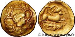 Celtic coins VENETI (Area of Vannes) Type : Statère d’or à la petite tête nue  Date : IIe siècle avant J.-C.  Mint name / Town : Vannes (56)  Metal : gold  Diameter : 21,55  mm Orientation dies : 12  
