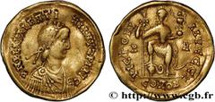Merovingian Coinage VALENTINIAN III Type : Solidus  Date : 425-426  Metal : gold  Diameter : 20,5  mm Orientation dies : 6  h. Weight : 4,28  g. Rarity : R2  Obverse legend : D N PLA VALENTI-NIANVS P 
