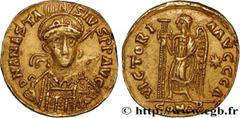 Merovingian Coinage ANASTASIUS Type : Solidus  Date : 507-518  Metal : gold  Diameter : 19,5  mm Orientation dies : 6  h. Weight : 4,31  g. Rarity : R1  Officine : 1re  Obverse legend : D N ANASTA-SIV