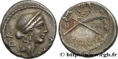Roman coins SICINIA Type : Denier  Date : 49 AC.  Mint name / Town : Rome  Metal : silver  Millesimal fineness : 950  ‰ Diameter : 18  mm Orientation dies : 9  h. Weight : 3,83  g. Rarity : R1  Obvers