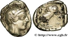 ATTICA - ATHENS Tétradrachme c. 430 AC. Attique, Athènes silver (27,5mm, 17,09g, 9h) Obverse : Anépigraphe Tête d'Athéna à droite, coiffée du casque attique à cimier, orné de trois feuilles d'olivier 