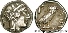ATTICA - ATHENS Tétradrachme c. 420-405 AC. Attique, Athènes silver (24,5mm, 16,55g, 9h) Obverse : Anépigraphe Tête d'Athéna à droite, coiffée du casque attique à cimier, orné de trois feuilles d'oliv