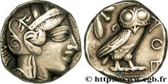 ATTICA - ATHENS Tétradrachme c. 410 AC. Attique, Athènes silver (23mm, 17,17g, 9h) Obverse : Anépigraphe Tête d'Athéna à droite, coiffée du casque attique à cimier, orné de trois feuilles d'olivier et