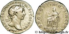 TRAJANUS Denier Augustus 112 Rome R2 silver (18,5mm, 3,68g, 6h) Obverse : IMP TRAIANO AVG GER DAC P M TR P COS VI P P Tête laurée de Trajan à droite (O*) Reverse : S P Q R OPTIMO PRINCIPI/ -|-// VESTA