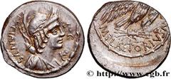 Roman coins PLAETORIA Type : Denier  Date : 67 AC.  Mint name / Town : Rome  Metal : silver  Millesimal fineness : 950  ‰ Diameter : 17,5  mm Orientation dies : 5  h. Weight : 3,88  g. Rarity : R1  Ob