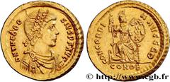 Roman coins THEODOSIUS I Type : Solidus  Date : 382-383  Mint name / Town : Constantinople  Metal : gold  Diameter : 20,5  mm Orientation dies : 6  h. Weight : 4,44  g. Rarity : R1  Officine : 5e  Obv