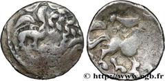 Celtic coins AMBIANI (Area of Amiens) Type : Denier d'argent aux sangliers affrontés et au cheval  Date : c. 60-50 AC.  Mint name / Town : Amiens (80)  Metal : silver  Diameter : 12,5  mm Orientation 