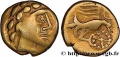 Celtic coins GALLIA - CARNUTES (Beauce area) Type : Hémistatère d’or à l’aigle, tête à droite  Date : Ier siècle avant J.-C.  Mint name / Town : Chartres (28)  Metal : gold  Diameter : 14,5  mm Orient