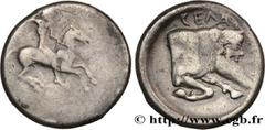 Greek Coins SICILY - GELA Type : Didrachme  Date : c. 490/485-480/475 AC.  Mint name / Town : Géla, Sicile  Metal : silver  Diameter : 22  mm Orientation dies : 12  h. Weight : 8,49  g. Rarity : R3  O