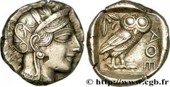 ATTICA - ATHENS Tétradrachme c. 430 AC. Attique, Athènes R1 silver (25mm, 17,22g, 4h) Obverse : Anépigraphe Tête d'Athéna à droite, coiffée du casque attique à cimier, orné de trois feuilles d'olivier