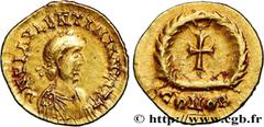 Roman coins VALENTINIAN III Type : Tremissis  Date : c. 450  Mint name / Town : Rome ou Ravenne  Metal : gold  Diameter : 14  mm Orientation dies : 6  h. Weight : 1,41  g. Rarity : R2  Obverse legend 