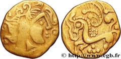 Celtic coins PARISII (Area of Paris) Type : Quart de statère d'or, classe V  Date : c. 60-52 AC.  Mint name / Town : Paris (75)  Metal : gold  Diameter : 13,5  mm Orientation dies : 3  h. Weight : 1,5