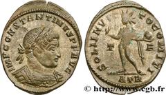 Roman coins CONSTANTINE I THE GREAT Type : Follis ou nummus  Date : 316  Mint name / Town : Trèves  Metal : copper  Diameter : 22  mm Orientation dies : 5  h. Weight : 2,62  g. Rarity : INÉDIT  Offici