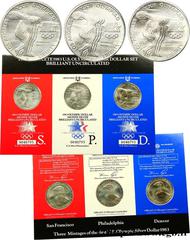 World coins UNITED STATES OF AMERICA Type : Set 3 monnaies de 1 Dollar J.O. de Los Angeles lancer du disque  Date : 1983  Mint name / Town : Denver  Quantity minted : -  Metal : silver  Millesimal fin