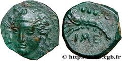 Greek Coins SICILY - HIMERA Type : Hemilitron  Date : c. 405 - 383/382 AC.  Mint name / Town : Himère, Sicile  Metal : copper  Diameter : 14  mm Orientation dies : 5  h. Weight : 1,81  g. Rarity : R2 