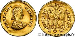 Roman coins ARCADIUS Type : Solidus  Date : 383-385  Mint name / Town : Milan ou Aquilée  Metal : gold  Millesimal fineness : 1000  ‰ Diameter : 20,5  mm Orientation dies : 10  h. Weight : 4,30  g. Ra