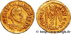 Merovingian Coinage PSEUDO-IMPERIAL COINAGE IN THE NAME OF VALENTINIAN III - VISIGOTHS OR BURGUNDIANS Type : Triens à la victoire assise  Date : Ve siècle  Date : n.d.  Metal : gold  Diameter : 14  mm